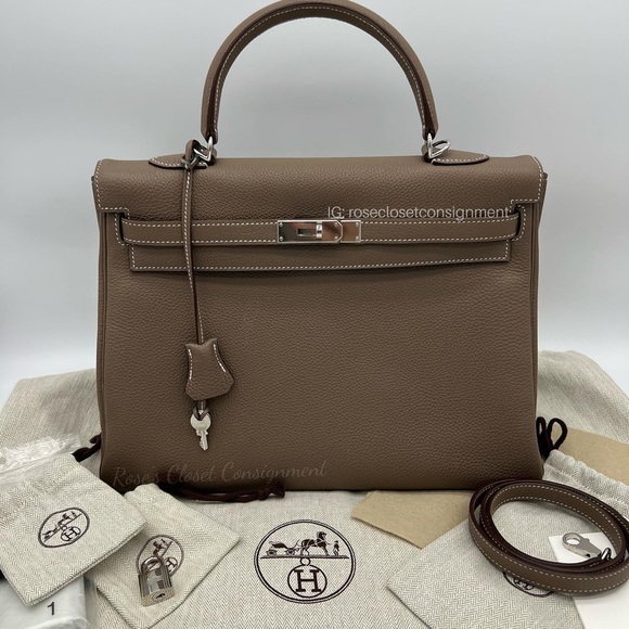 Hermes Handbags - Authentic Hermès Togo Retourne Kelly 35 in Etoupe